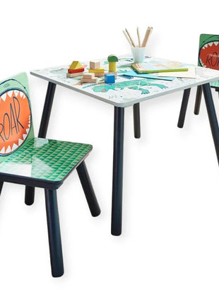 Dečiji sto sa stolicama KINDER HOME za crtanje, igranje, jelo, drveni, DINOSAURS
