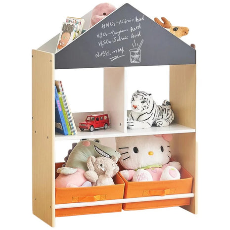 Kinder home Dečiji ormarić, regal za igračke i knjige sa tablom za pisanje, kuća, drvo