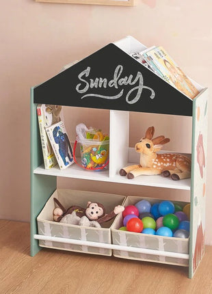Dečiji ormar KINDER HOME, Ormar Igračke i knjige sa medvedom, Crna tabla za pisanje, Kuća ŠUMA