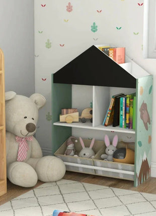 Dečiji ormar KINDER HOME, Ormar Igračke i knjige sa medvedom, Crna tabla za pisanje, Kuća ŠUMA