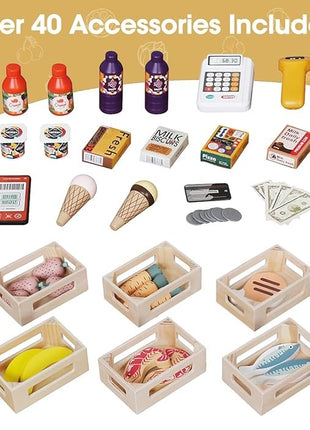 Drvena dečija prodavnica i pozorište 2 u 1 KINDER HOME, za igranje uloga, sa kasom