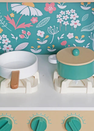 KINDER HOME Dečija drvena kuhinja – vintage stil sa elektronskim pločama za kuvanje, svetlima, zvucima i funkcionalnim dodacima